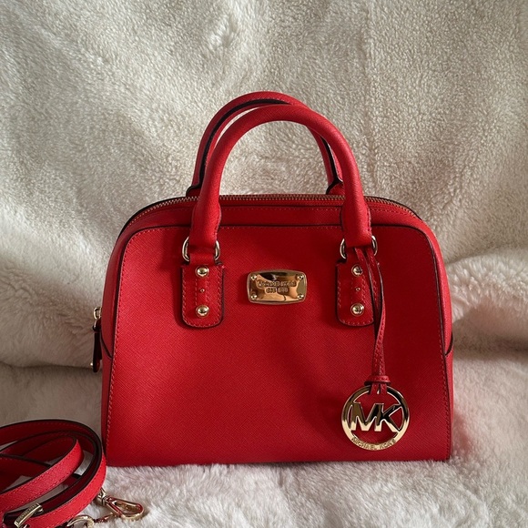 Michael Kors Red Orange Saffiano Leather Satchel Bag Gold Hardware | Like New - Picture 9 of 11